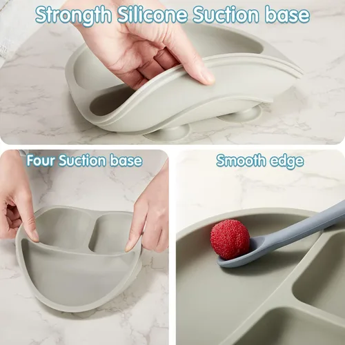 Miniatura 3 de CHENGU 12 piezas Juego de tazones de silicona con ventosa para bebé y niño pequeño con plato de succión, cuchara y tenedor, juego de utensilios