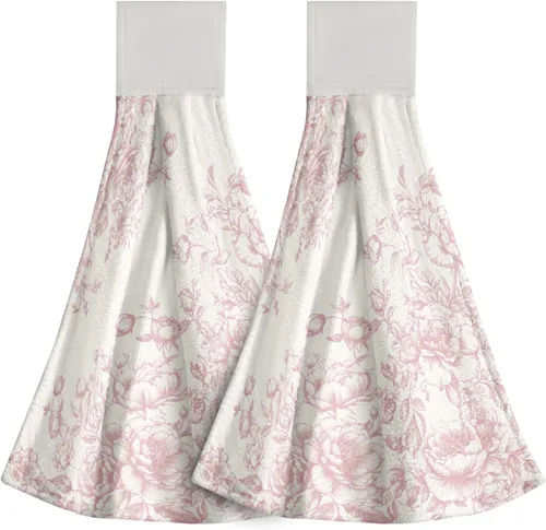 Miniatura 28 de Poppy Flower Hanging Hand Towels Set of 2,17x12 Inch Watercolor Chinoiserie Yellow Black Floral Soft Absorbent Dish Cloth Tie Towel for Kitchen