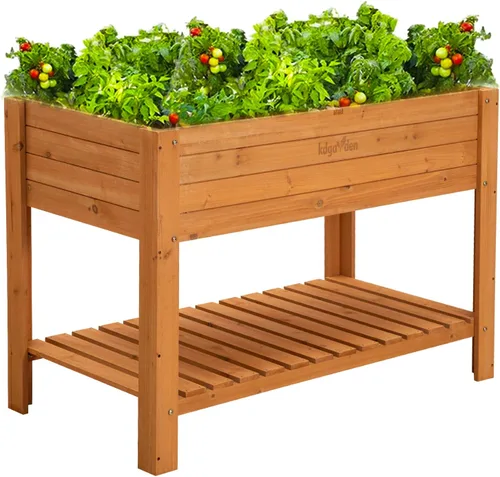 Miniatura 6 de Jardinera elevada de madera para jardín, macetas elevadas de madera para exteriores, camas elevadas con patas para hierbas de flores vegetales