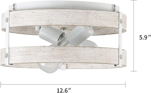 Miniatura 4 de Moderno de granja ?Blanco antiguo con aspecto desgastado lámpara de techo empotrada de 2 luces lámpara de techo de tambo de madera montaje