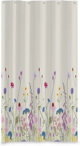 Yeele Cortina de ducha floral de 36x72 pulgadas, juego de baño retro bonito con flores silvestres de acuarela, cortina de baño natural botánica,