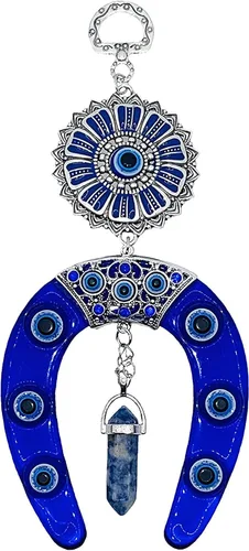 LUCKBOOSTIUM Adorno colgante de mal de ojo con colgante de herradura y cristal azul y gema de sodalita Abalorios de buena suerte y regalos
