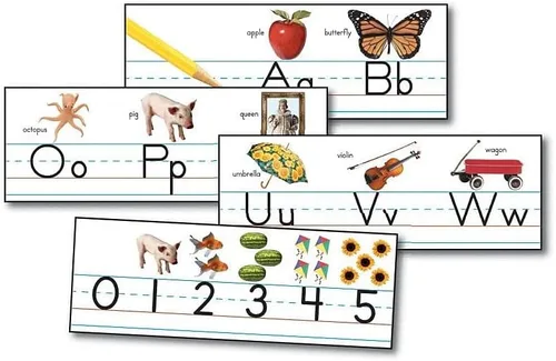 Carson Dellosa Juego de 11 piezas de decoraciones fotográficas para tablón de anuncios del alfabeto y línea numérica, carteles de aprendizaje para