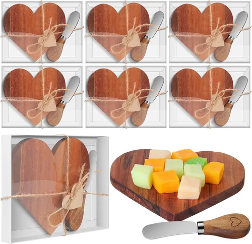 FillTouch Juego de 6 cuchillos de tablero de charcutería de queso de corazón con etiquetas de corazón de madera para servir charcutería, tablero de
