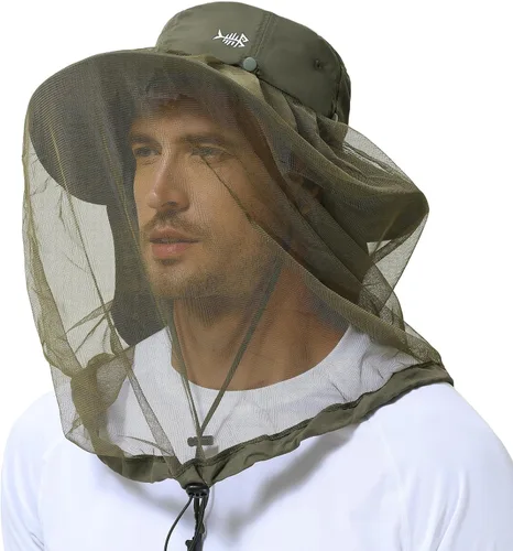 BASSDASH Sombrero de mosquito UPF 50+ con red oculta para la cabeza y solapa para el cuello, para hombres y mujeres, pesca al aire libre,