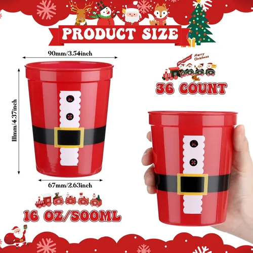 Miniatura 2 de Nuenen Paquete de 35 vasos de plástico de Navidad de 16 onzas, vasos desechables para estadios, tazas de Papá Noel, decoraciones de fiesta