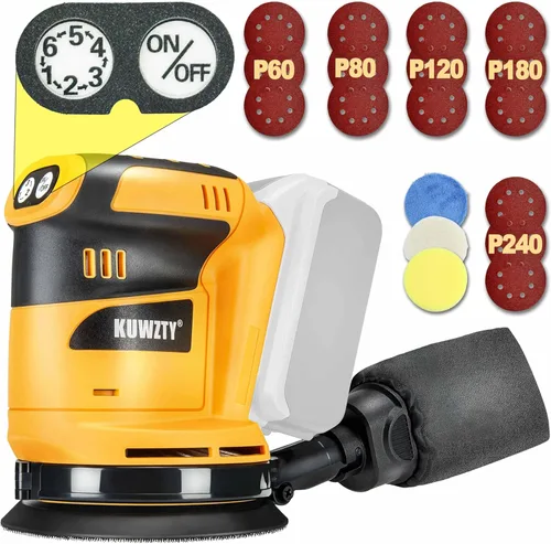 Miniatura 7 de Lijadora orbital aleatoria para batería DEWALT de 20 V, lijadora manual orbital de velocidad variable de 5 pulgadas con colector de polvo para lijar