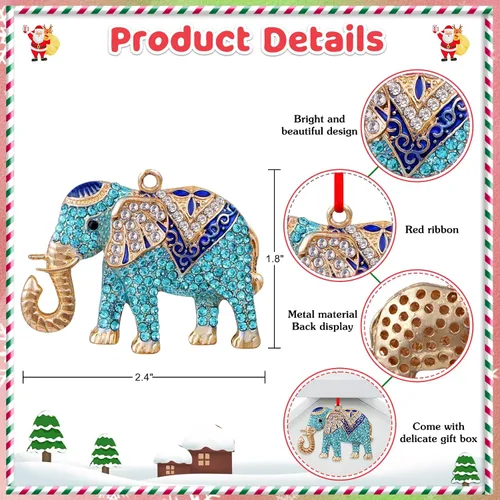 Miniatura 4 de D24TIME Adorno de Navidad de elefante, adorno de metal verde azulado para árbol de Navidad, amistad, hermandad, elefante, adornos para mujeres