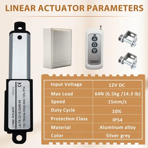 Miniatura 3 de Mini Micro Actuador Lineal de 1.2" de Carrera - con Control Remoto, 12V Fuerza 64N/14.4lb, Alta Velocidad 0.6"/seg, Pequeño Actuador de Movimiento