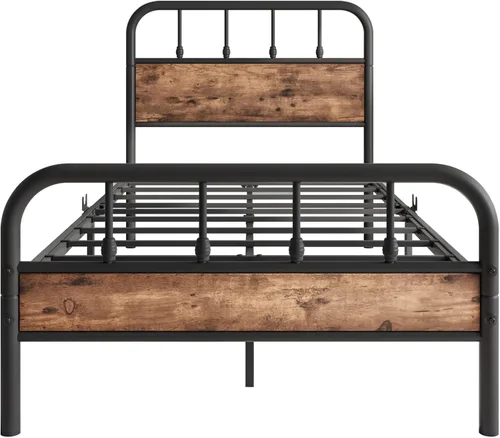 Miniatura 5 de Base de cama de metal con listones de acero resistente, tablero de mesa y estribo, no necesita somier, fácil montaje para sala de estar
