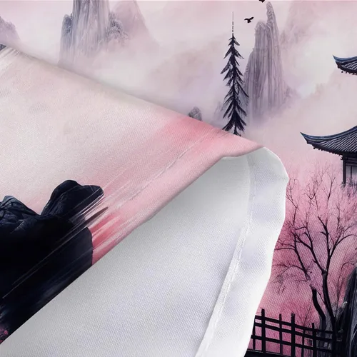 Miniatura 6 de Viajar Japanese Cherry Blossom Tapestry, Pink Sakura Landscape Wall Hanging with Red Moon Pagoda Bridge Waterfall, Asian Aesthetic Wall Decor for
