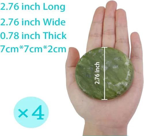 Miniatura 3 de Juego de 4 piedras de masaje caliente, piedra calentada de jade verde natural para masaje de spa (2.8 x 2.8 in)