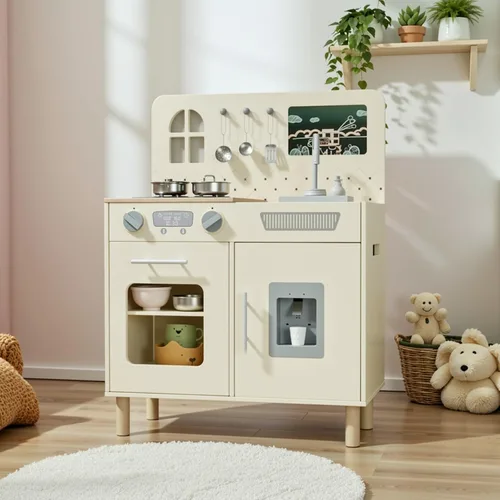 MAMIZO Juego de cocina para niños, juego de simulación con pizarra y luces y sonidos realistas, cocina de madera interactiva definitiva con sonidos