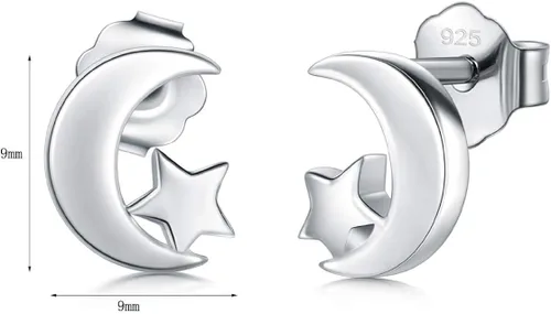Miniatura 2 de BoRuo Crescent Moon - Aretes de tuerca de plata de ley 925,de alto pulido, resistentes al desgaste
