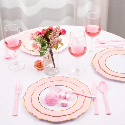 Miniatura 5 de WDF 160 piezas de cubiertos de plástico rosa - Cubiertos de plástico rosa resistentes incluye 80 tenedores, 40 cucharas, 40 cuchillos, utensilios