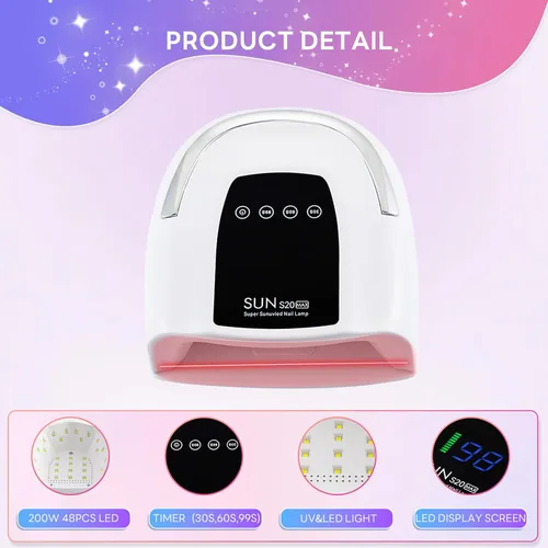 Miniatura 2 de Lámpara de uñas inalámbrica de 200 W, luz UV recargable para uñas de gel, secadora de uñas LED con 3 modos de temporizador, perfecta