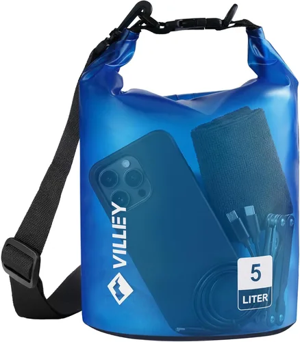 VILLEY Bolso seco impermeable de 1.32 galones, saco enrollable que mantiene el equipo seco, ligero, para kayak, navegación, camping, natación y Azul