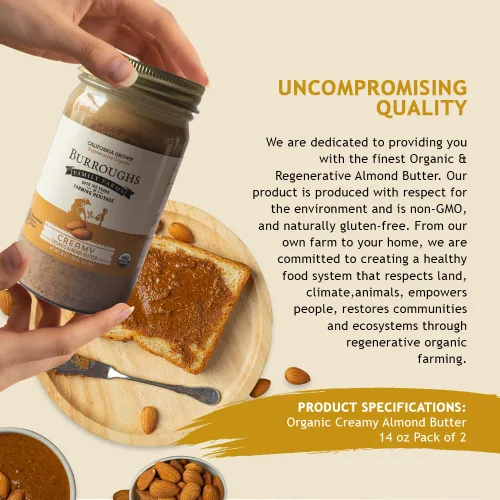 Miniatura 6 de Burroughs Family Farms Regenerative - Mantequilla de almendras cremosa orgánica, mantequilla de almendras tostadas con 0% de sodio y colesterol