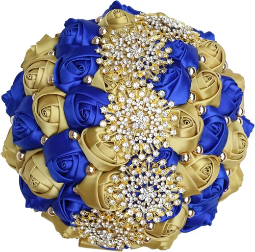 Miniatura 8 de XINNI Ramo de boda nupcial hecho a mano novia dama de honor satén rosa ramo de flores con diamantes de imitación perla encaje decoración de boda