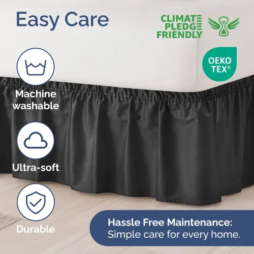 Miniatura 6 de CGK Linens - Falda de cama envolvente con volantes, color negro, para camas de tamaño King con altura de 21 pulgadas sin arrugas, plisada con tela