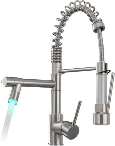 Miniatura 10 de AIMADI - Grifo de cocina con rociador desplegable, grifo de cocina comercial de arco alto, de una sola manija, de acero inoxidable con níquel Níquel