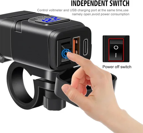 Miniatura 4 de Ankuee Cargador de teléfono USB para motocicleta, adaptador SAE a USB impermeable con voltímetro e interruptor de encendido/apagado, cargador doble