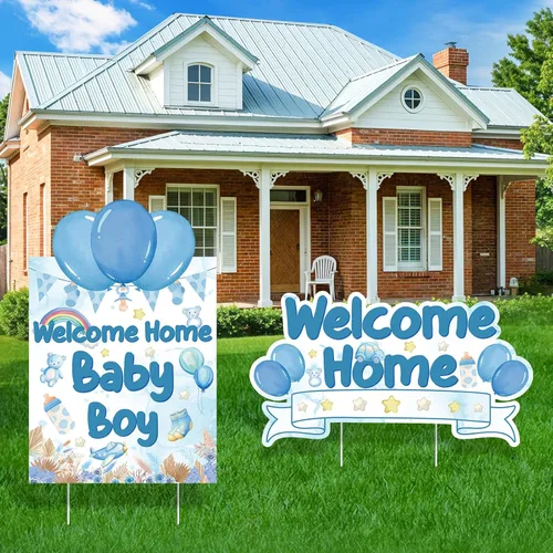 2 carteles decorativos de bienvenida a casa para bebé, niño, bohemio, arcoíris, bienvenida, hogar, patio, con estacas "It's a boy", letrero para