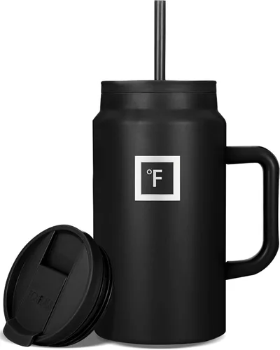 Miniatura 10 de IRON °FLASK Co-Pilot - Vaso aislante de 40 onzas con pajita y tapas abatibles - Botella con portavasos para bebidas frías o calientes - A prueba