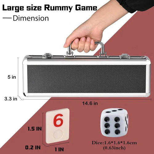 Miniatura 2 de Doublefan Rummy Cube Edición para 4 jugadores, juego de 106 cubos Rummy con 4 estantes de plástico en estuche de aluminio portátil, juego de mesa