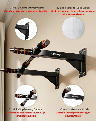 Miniatura 5 de Abahub Wall Mounted Pull Up Bar, Multi-Grip Chin-Up Bar for Home Gym Workout, Drill-installed, Heavy-Duty & Stable Training Bar with 440lbs Capacity