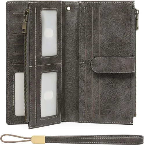 Miniatura 15 de GOIACII Carteras para Mujer de Gran Capacidad Portador de Tarjetas de Crédito Cartera Rfid Mujer Doble Cremallera Bolsillo Cuero Bifold para Damas