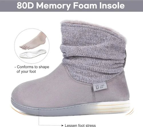 Miniatura 4 de Longbay Pantuflas de punto de chenilla cálidas para mujer de espuma viscoelástica cómodas de gamuza esponjosas de espuma viscoelástica botas de casa