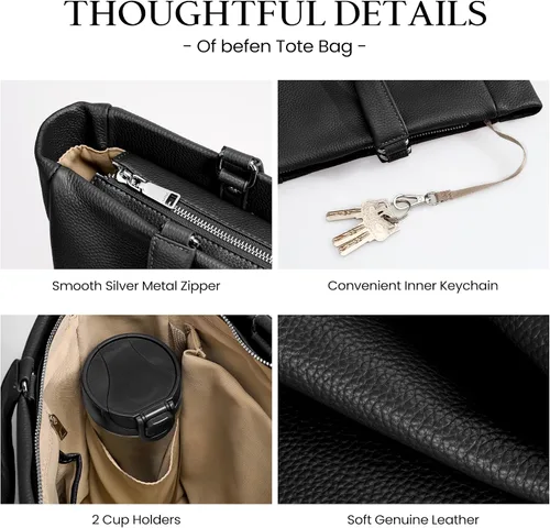 Miniatura 8 de befen Bolso Tote de Trabajo para Laptop de Cuero Genuino para Mujeres Damas Totes Bolsos de Hombro Carteras Bandolera Bolso de Mano
