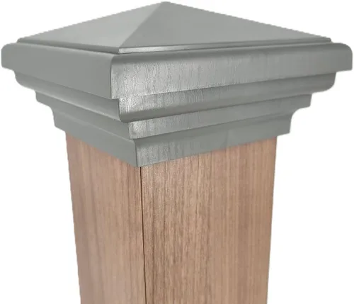 Tapa de poste piramidal gris de 4 x 4 para postes de 3.5 x 3.5 pulgadas, más común para postes tratados a presión, parte superior cuadrada estilo