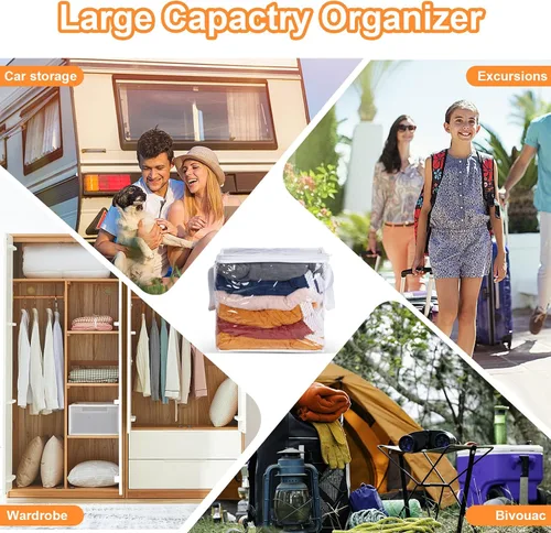 Miniatura 6 de 12 organizadores de plástico transparente de 12 x 12 x 12 pulgadas, bolsas de almacenamiento con cremallera y asas reforzadas para ropa, suministros
