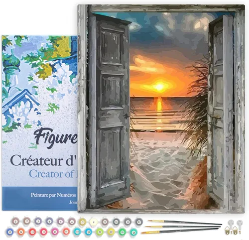 Miniatura 32 de Figured'Art - Juego de pintura por números, lienzo enrollado sin marco, para manualidades, para adultos, 16 x 20 pulgadas, jarrón de peonías
