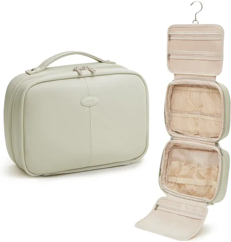 Miniatura 14 de EACHY Bolsa de Aseo Colgante de Viaje, Organizador de Maquillaje de Cuero PU con 4 Compartimentos Impermeable Tamaño Completo Artículos Esenciales