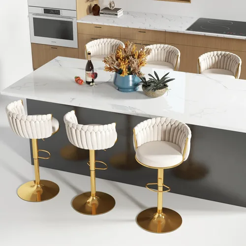 Miniatura 16 de ABET Taburete de Bar Dorado 1UN, Taburetes Giratorios de Terciopelo, Taburetes de Altura Ajustable con Respaldo Tejido, Taburetes de Cocina Modernos
