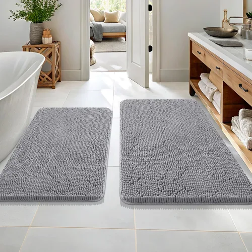 Miniatura 219 de OLANLY Juego de alfombras de baño de 2 piezas, alfombras de baño de chenilla suave y absorbente y alfombra de contorno en forma de U para inodoro