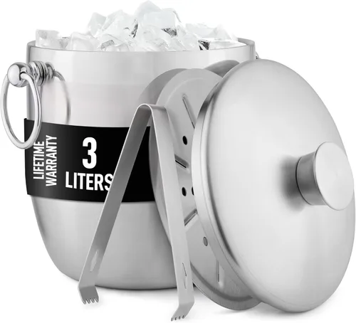 Zulay Kitchen Kit de cubo de hielo con aislamiento de doble pared de acero inoxidable de alta calidad, 3L, a prueba de fugas, elegante enfriador de