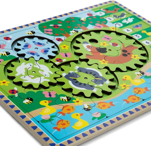 Miniatura 4 de Melissa & Doug Rompecabezas de madera con engranajes giratorios de persecución de animales – Rompecabezas de madera de 24 piezas para niños pequeños