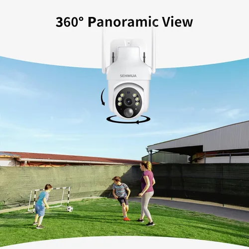 Miniatura 5 de SEHMUA - Cámaras de seguridad solares 2K para exteriores, inalámbricas, 2 paquetes con visión panorámica de 360°, inclinación, WiFi, cámara de Blanco