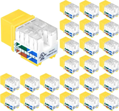 Miniatura 9 de VCE Conector Keystone Cat6 RJ45 con certificación UL, paquete de 25, adaptador de conector Keystone de presión de 90 grados, perfil delgado, naranja