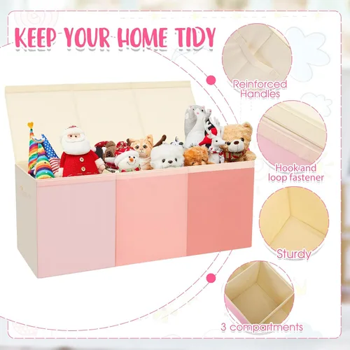 Miniatura 3 de Patelai Caja de juguetes extra grande con tapas, de 4/3 rejillas, pecho grande, plegable, para niños, niñas, sala de estar, guardería, sala de serie