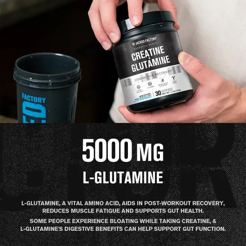 Miniatura 4 de Jacked Factory Creatina + Glutamina - Suplemento de creatina con L-Glutamina para la recuperación muscular, crecimiento muscular, mayor fuerza