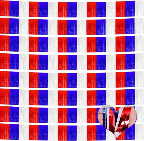 Miniatura 17 de Paquete de 10 unidades de 3,05 m de guirnalda de flecos de papel de aluminio con borlas metálicas, bandera para colgar en la pared, serpentinas