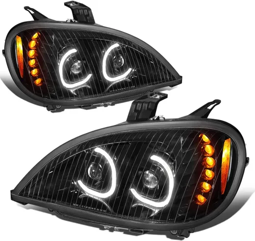 Miniatura 11 de DNA MOTORING - HL-HAY-015-CH Par de faros delanteros LED de halo dual DRL con señal de giro, haz alto/bajo, proyector compatible con Freightliner M2