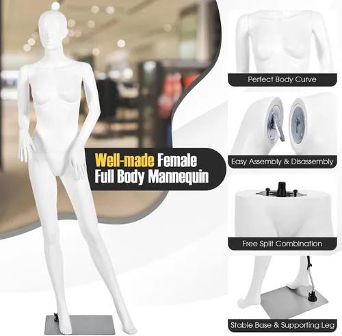 Miniatura 2 de Giantex Maniquí femenino de cuerpo completo de 70 pulgadas, forma de vestido de tamaño real con cabeza giratoria de 360°, diseño desmontable