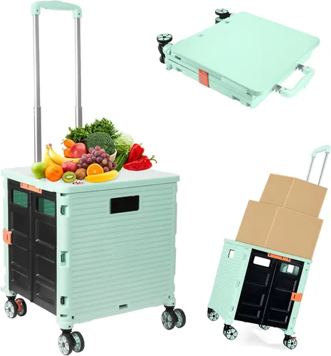 Miniatura 34 de Carrito plegable con ruedas, resistente al desgaste, sin ruido, carrito de compras con ruedas para comestibles, caja de herramientas de Caqui