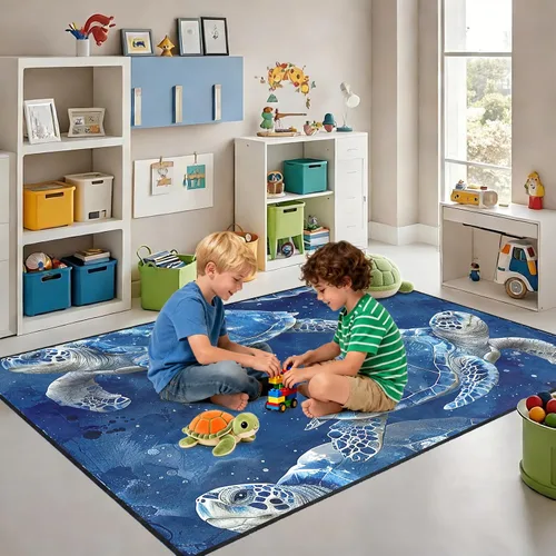 Miniatura 14 de Alfombra de tortuga marina con estampado de animales marinos y animales marinos, alfombra con estampado de tortugas marinas, para niños y niñas